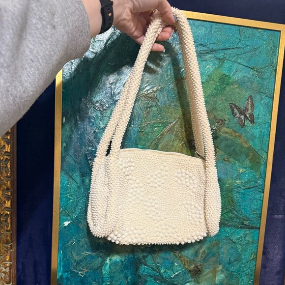 JOHN WIND VINTAGE 1950S 1960S BEADED WHITE HAND BAG - Picture 2 of 6
